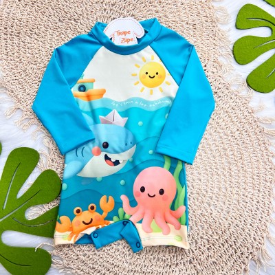 Linha Praia - Macaquinho Let's Swin com Proteção UV50+ - Verde Água